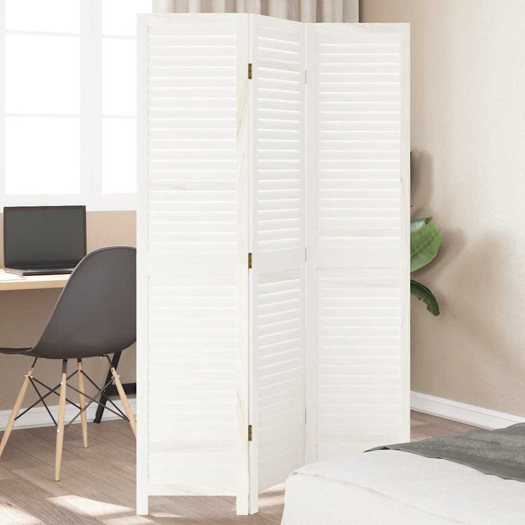 Room Divider 3 Panels White Solid Wood Paulownia