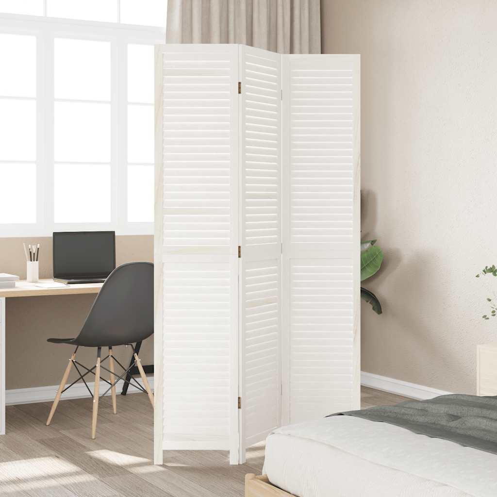 Room Divider 3 Panels White Solid Wood Paulownia