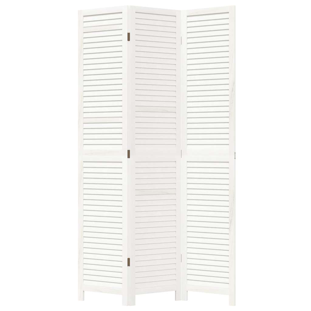 Room Divider 3 Panels White Solid Wood Paulownia