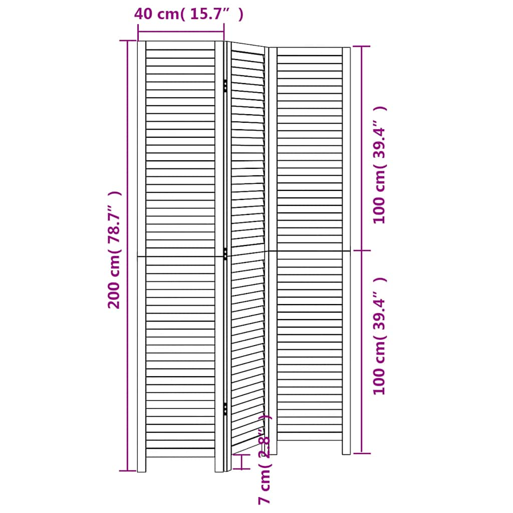 Room Divider 3 Panels White Solid Wood Paulownia