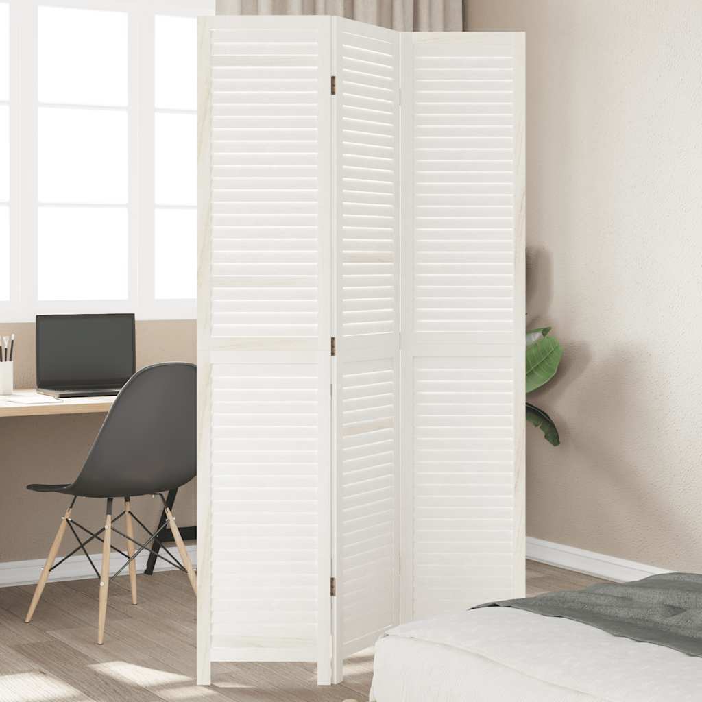 Room Divider 3 Panels White Solid Wood Paulownia