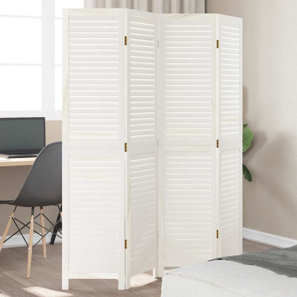 Room Divider 4 Panels White Solid Wood Paulownia