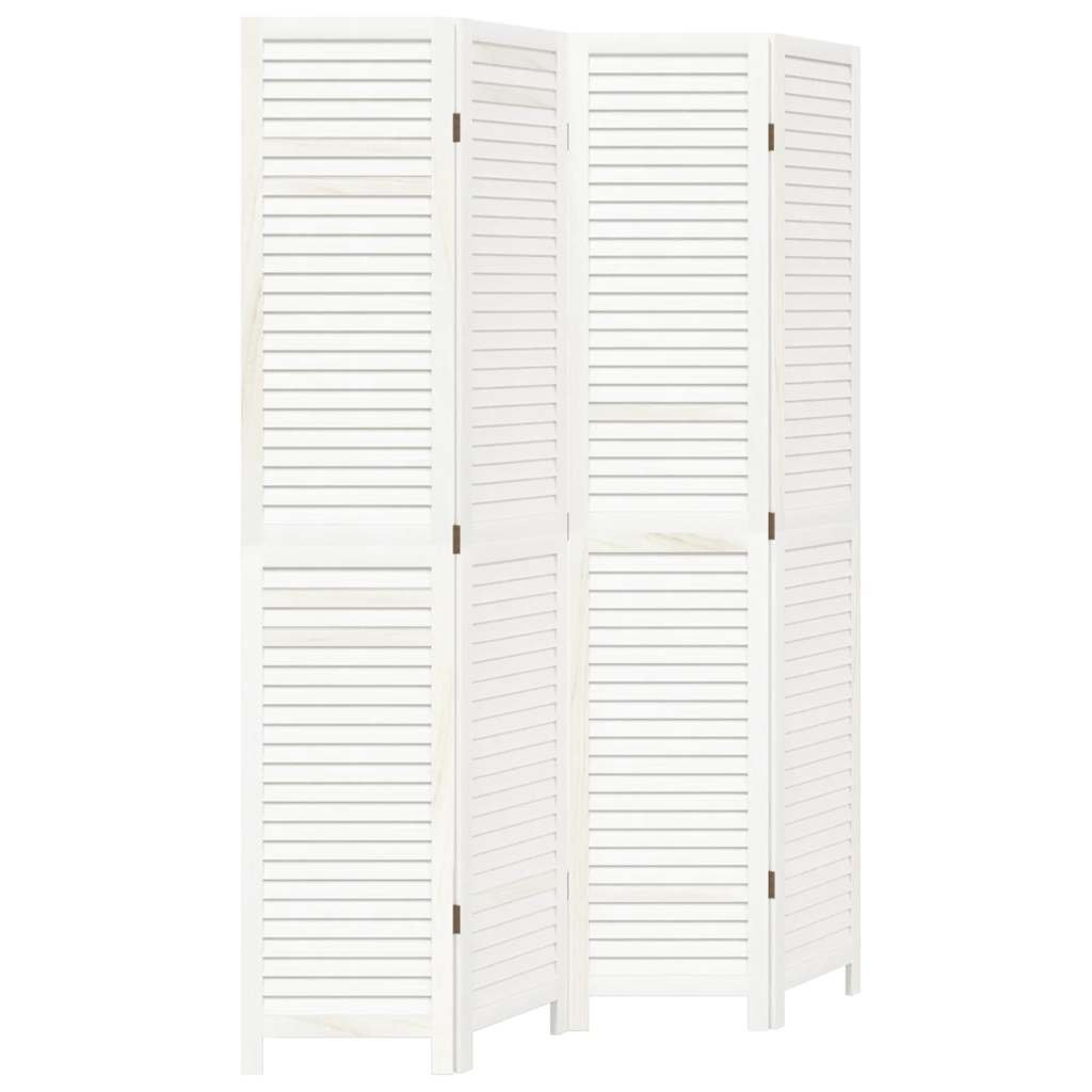 Room Divider 4 Panels White Solid Wood Paulownia