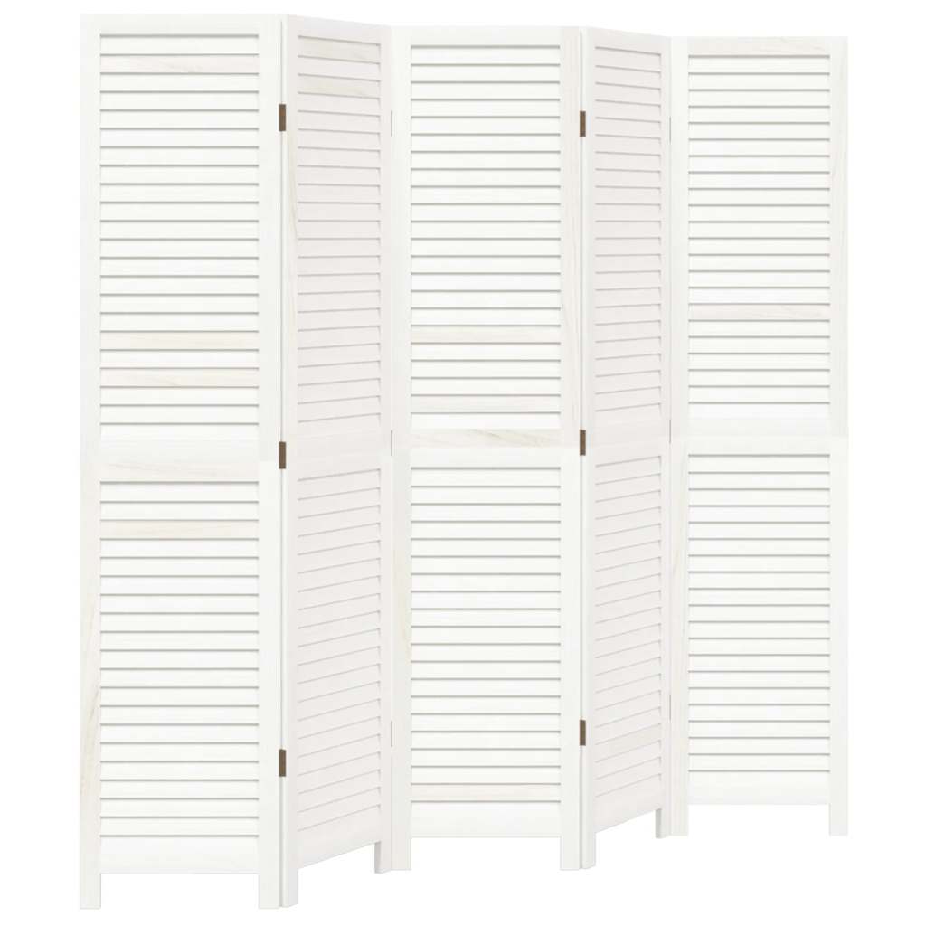 Room Divider 5 Panels White Solid Wood Paulownia