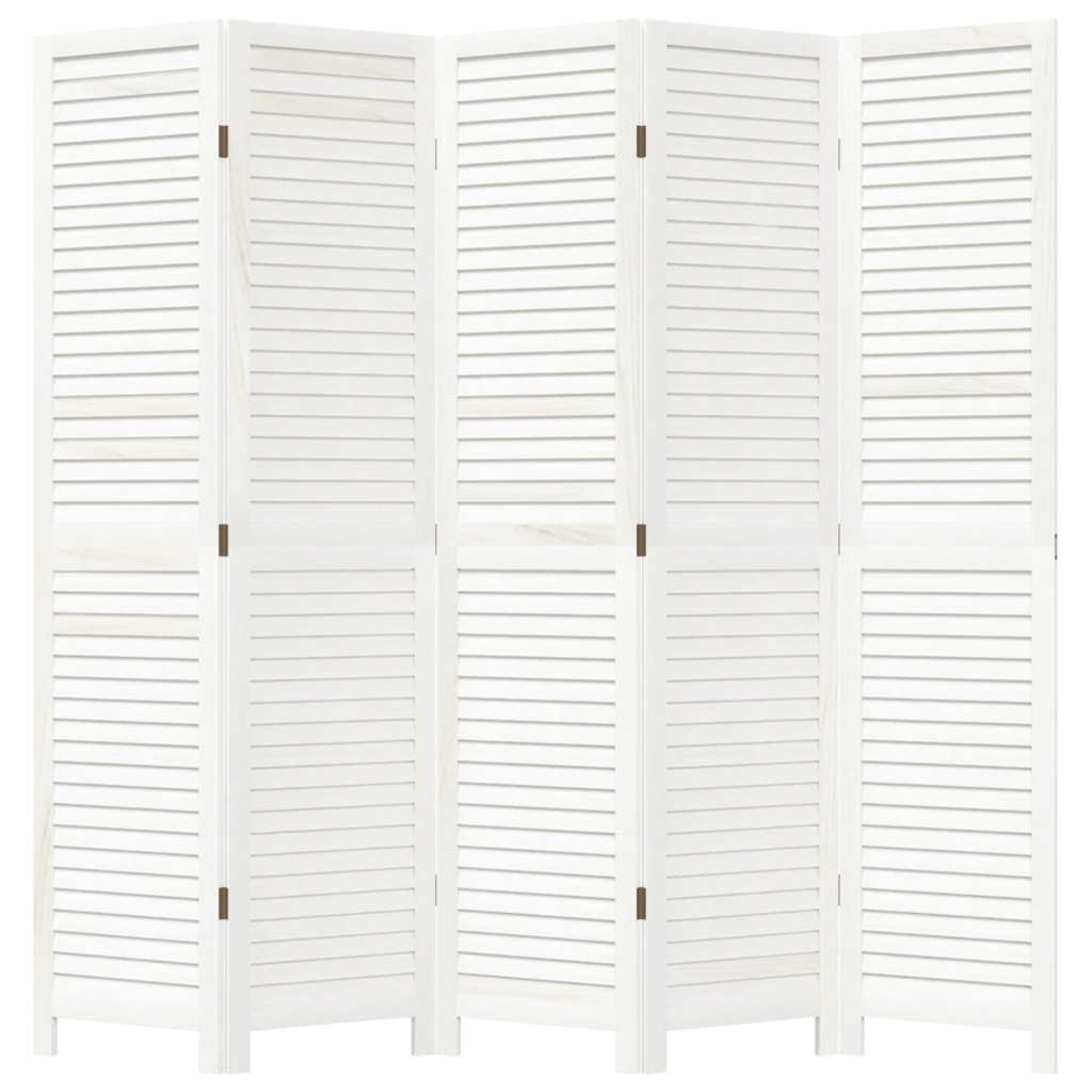 Room Divider 5 Panels White Solid Wood Paulownia