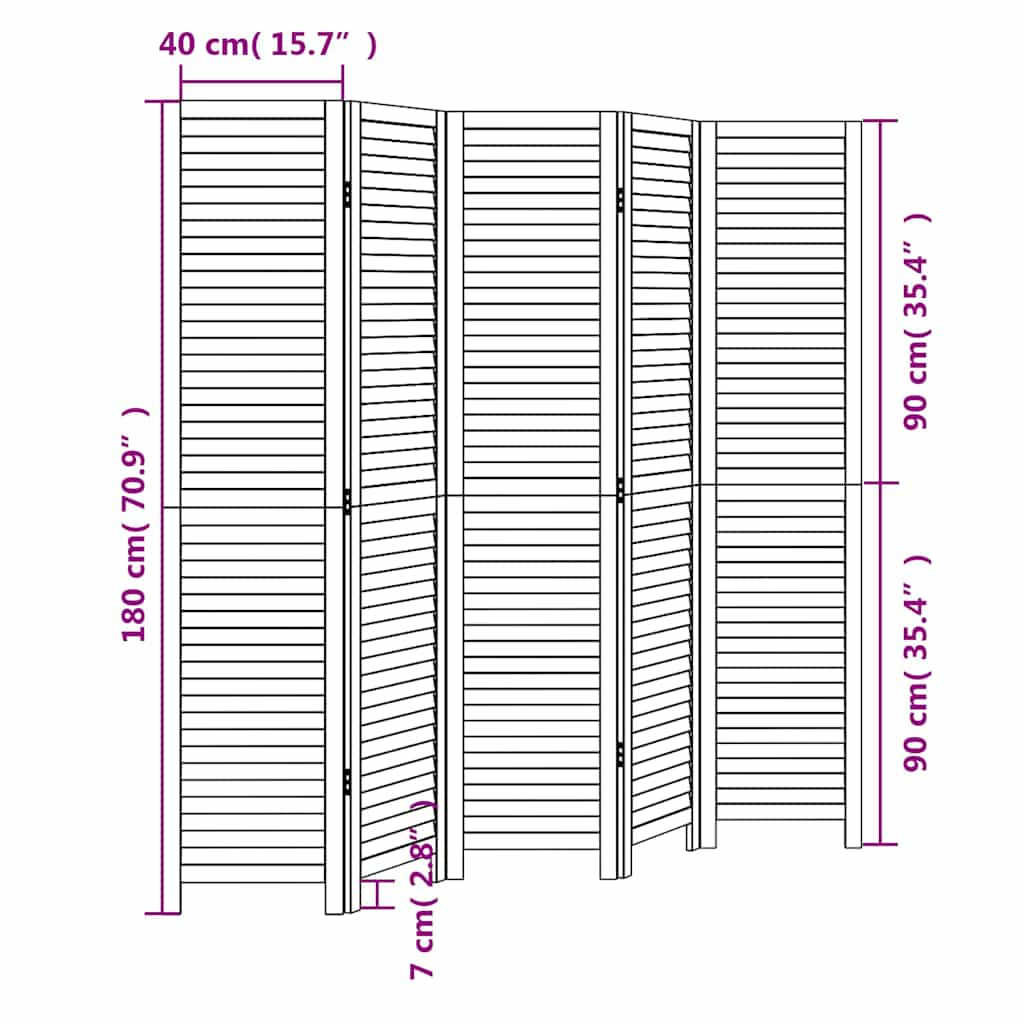 Room Divider 5 Panels White Solid Wood Paulownia