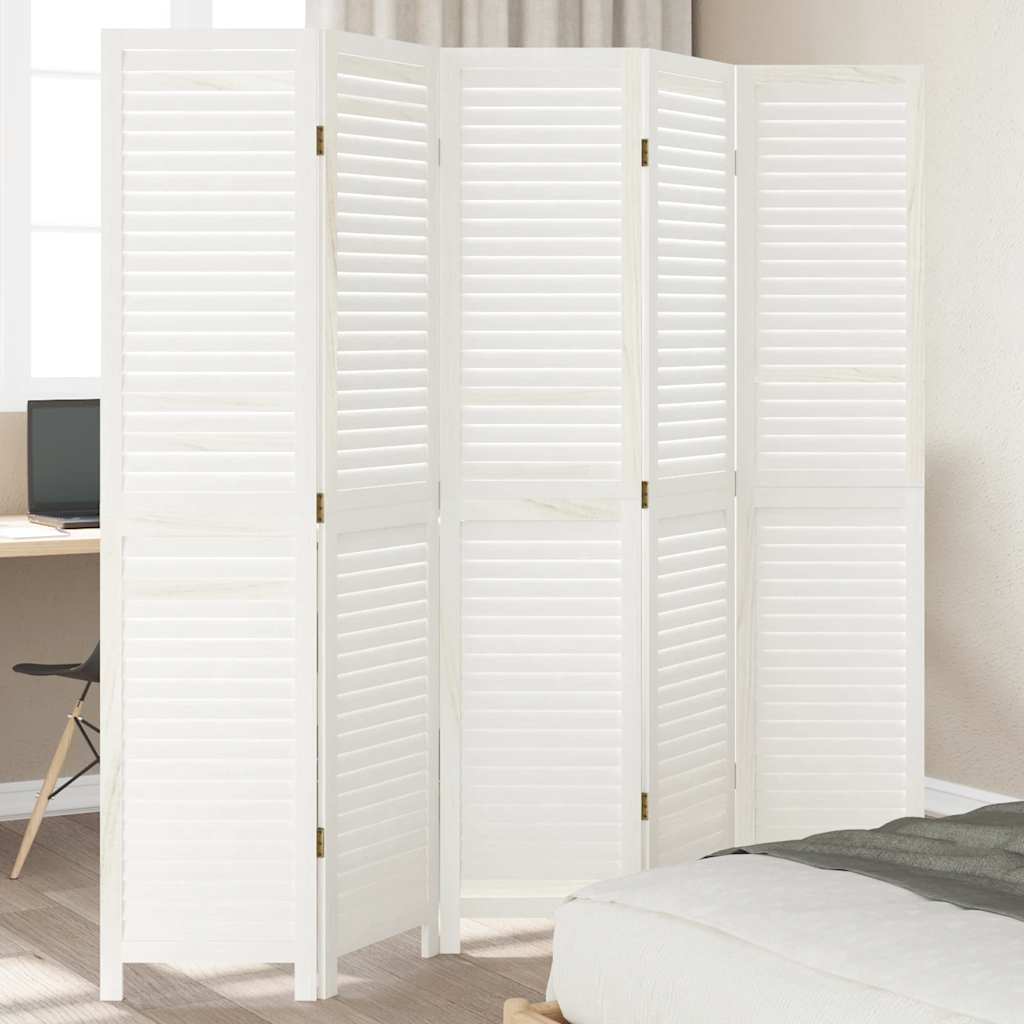 Room Divider 5 Panels White Solid Wood Paulownia