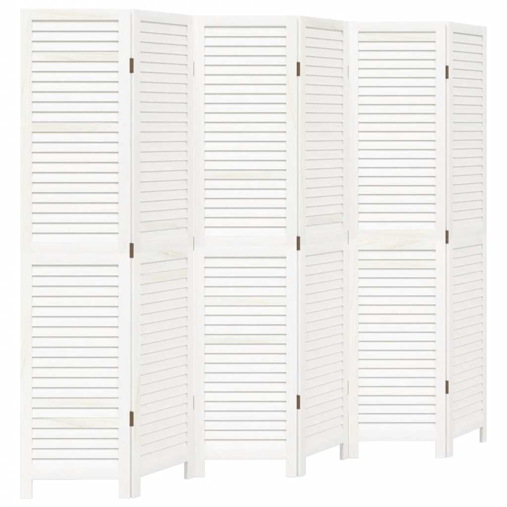 Room Divider 6 Panels White Solid Wood Paulownia