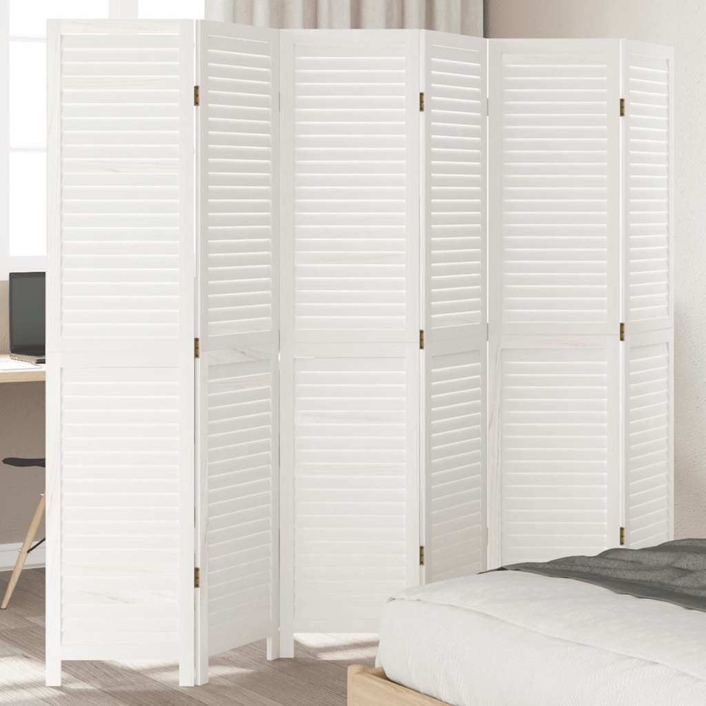 Room Divider 6 Panels White Solid Wood Paulownia