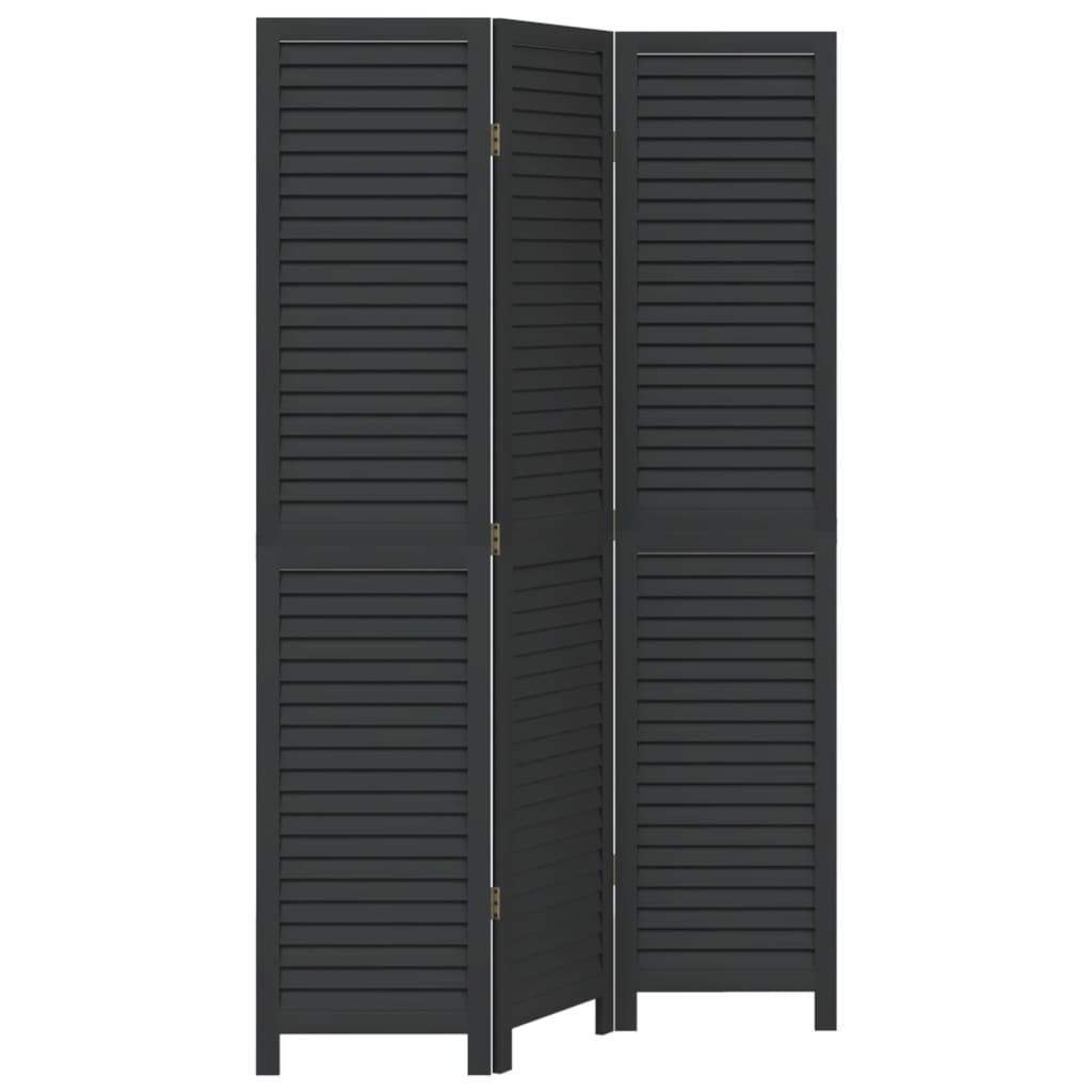 Room Divider 3 Panels Black Solid Wood Paulownia