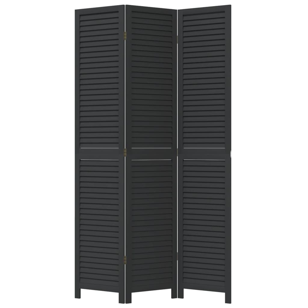 Room Divider 3 Panels Black Solid Wood Paulownia