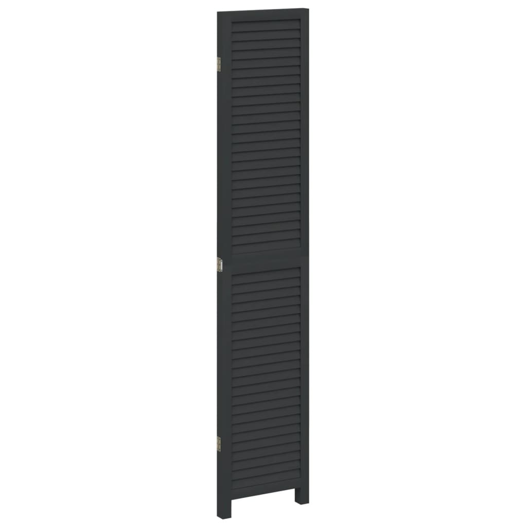 Room Divider 3 Panels Black Solid Wood Paulownia