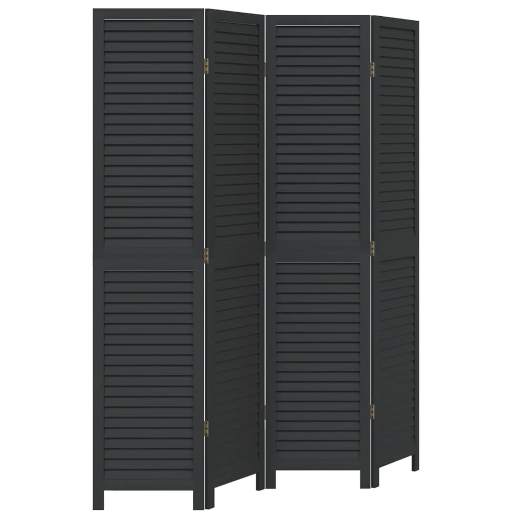 Room Divider 4 Panels Black Solid Wood Paulownia