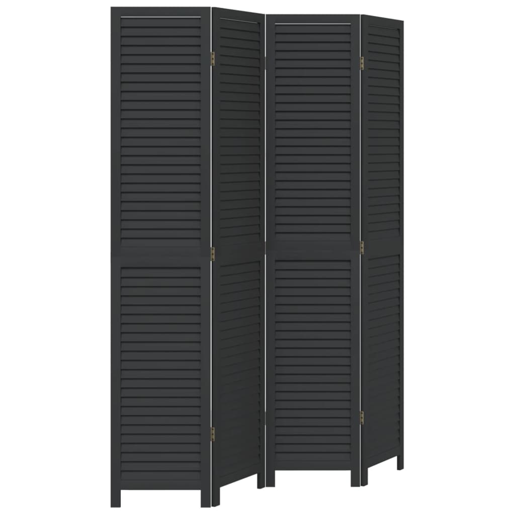 Room Divider 4 Panels Black Solid Wood Paulownia