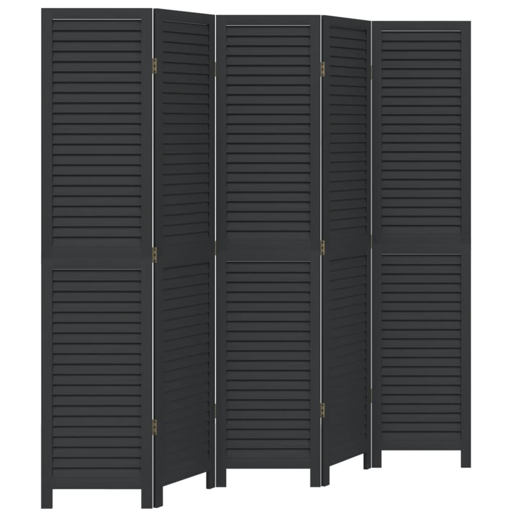 Room Divider 5 Panels Black Solid Wood Paulownia