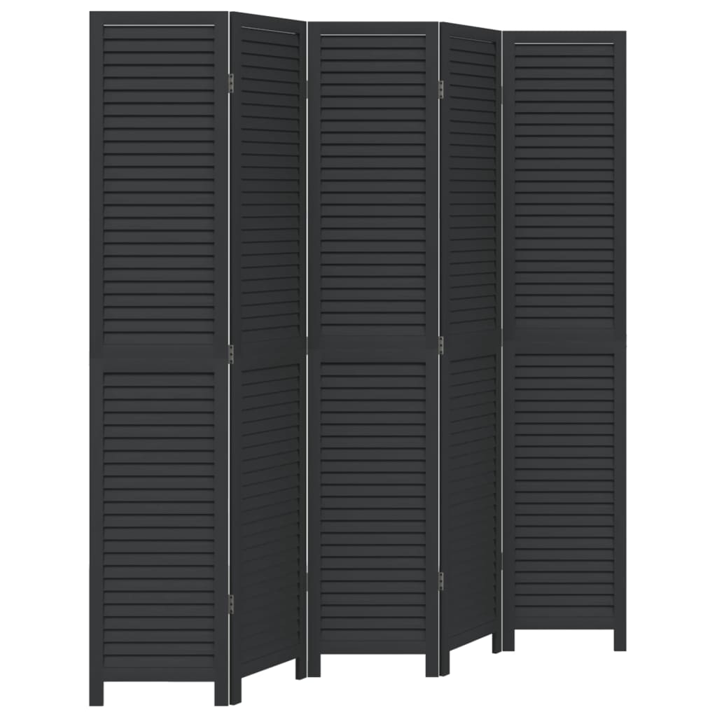 Room Divider 5 Panels Black Solid Wood Paulownia