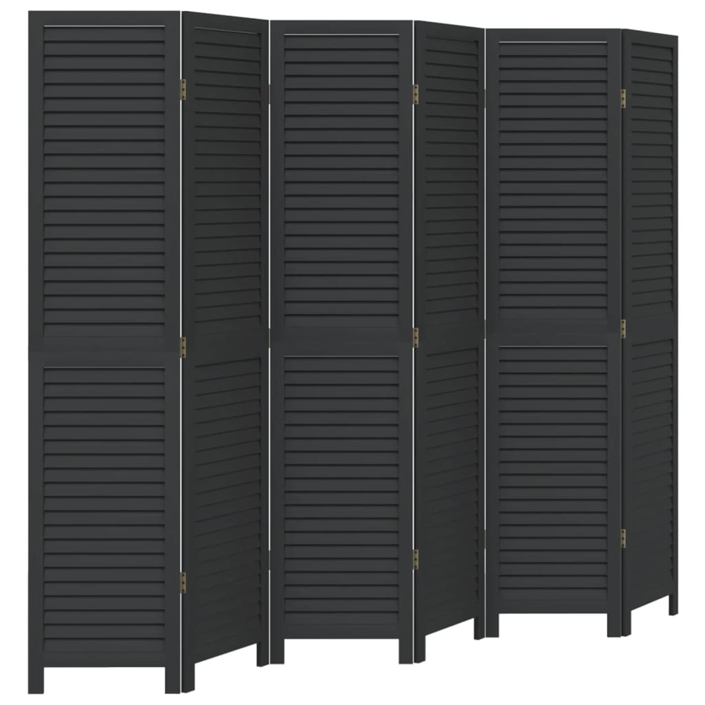 Room Divider 6 Panels Black Solid Wood Paulownia