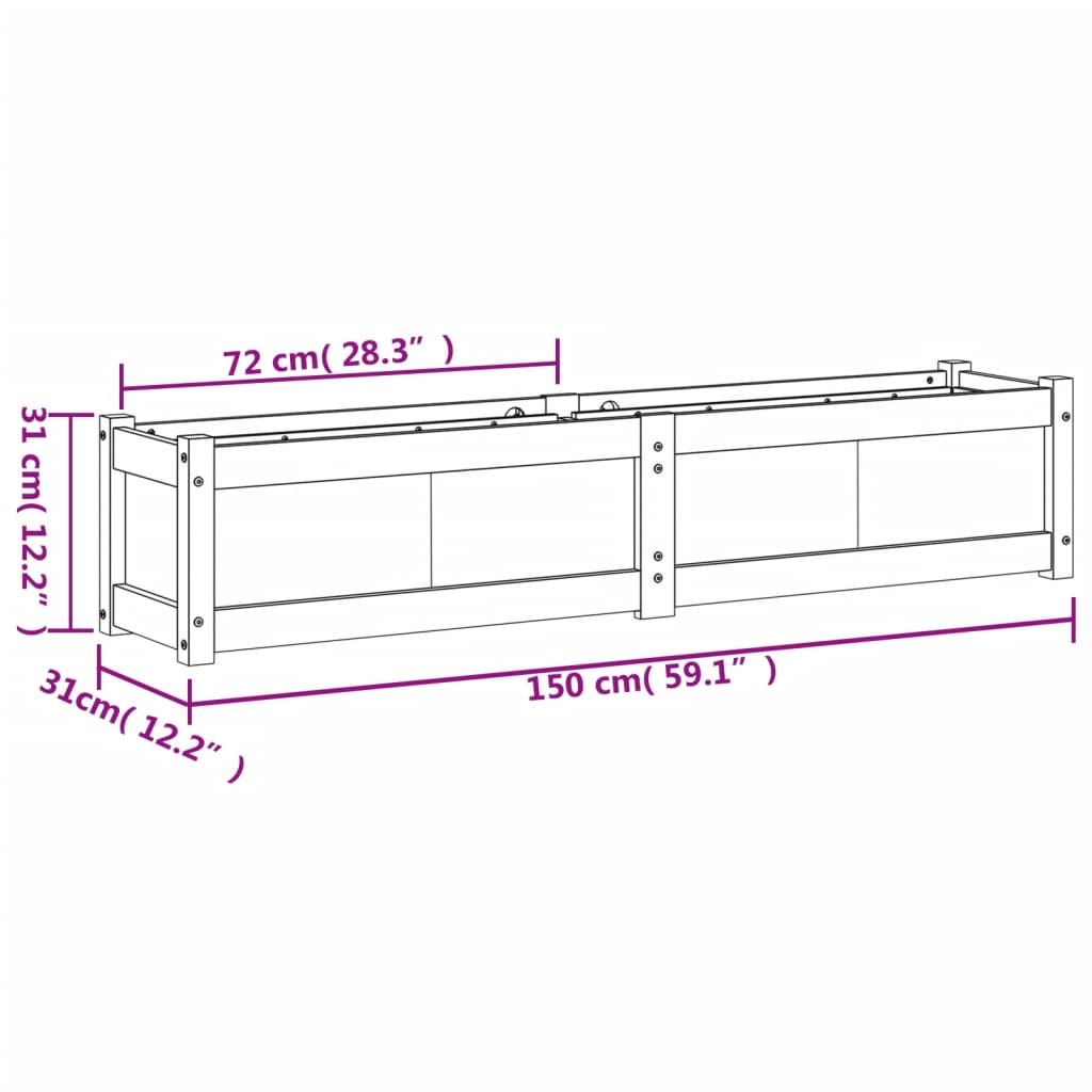 Garden Planter White 150x31x31 cm Solid Wood Pine