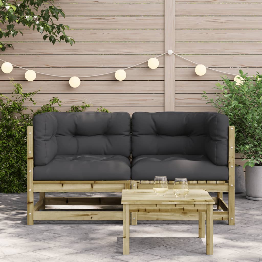 Garden Sofas Corner with Cushions 2 pcs Impregnated Wood Pine