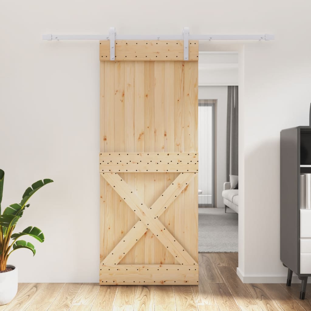 Sliding Door with Hardware Set 85x210 cm Solid Wood Pine