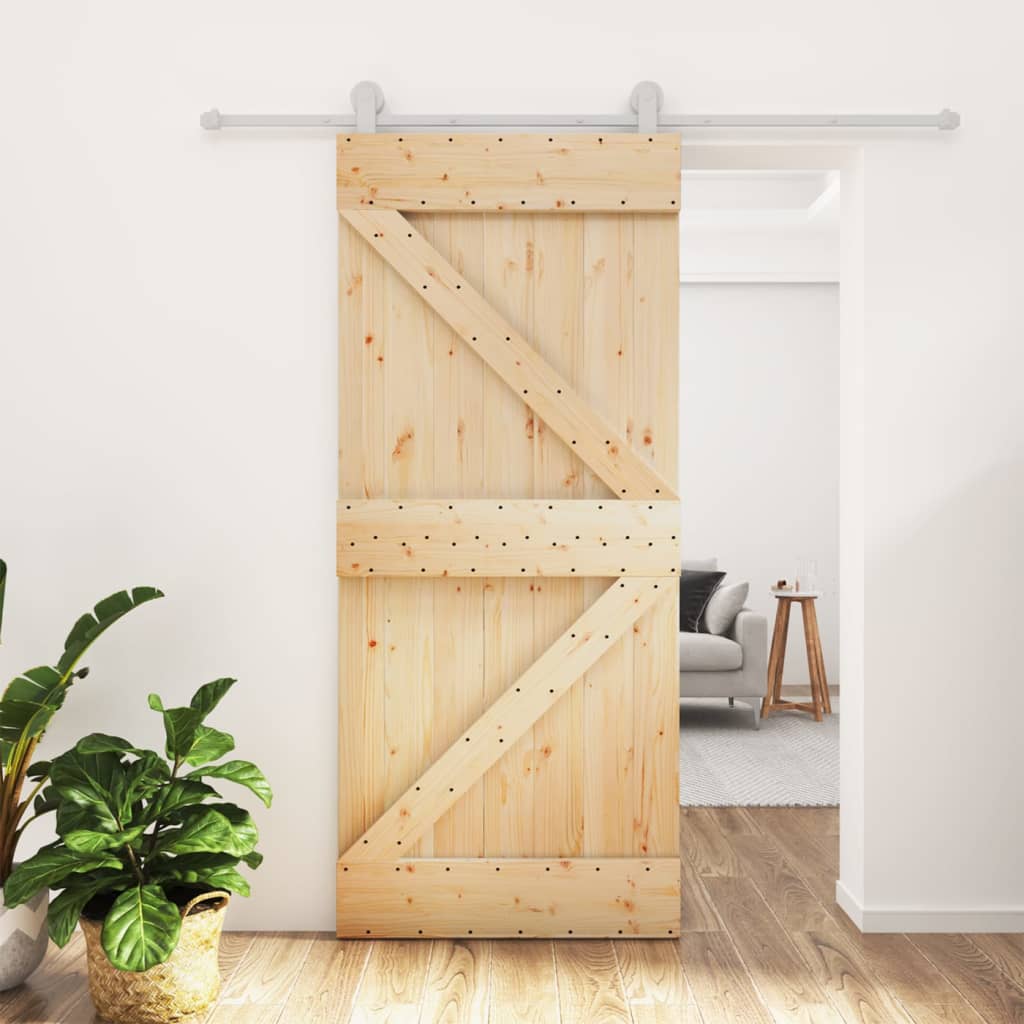 Sliding Door with Hardware Set 90x210 cm Solid Wood Pine