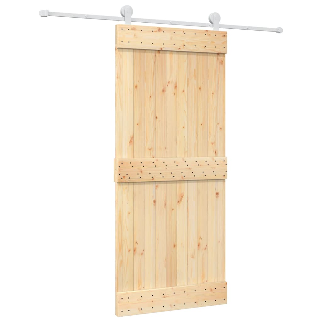 Sliding Door with Hardware Set 90x210 cm Solid Wood Pine