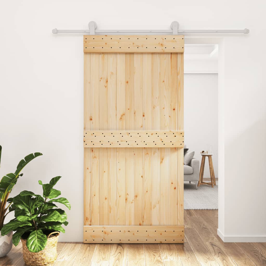 Sliding Door with Hardware Set 100x210 cm Solid Wood Pine