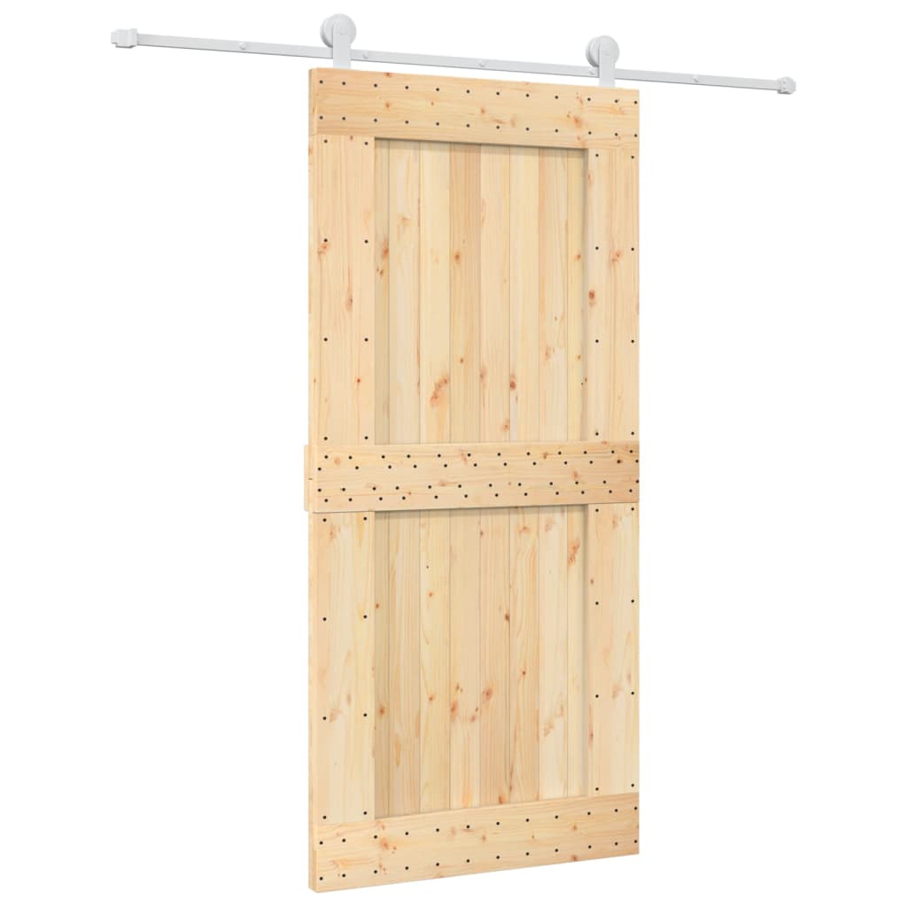 Sliding Door with Hardware Set 95x210 cm Solid Wood Pine