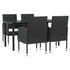 5 Piece Garden Dining Set Black Poly Rattan and Steel