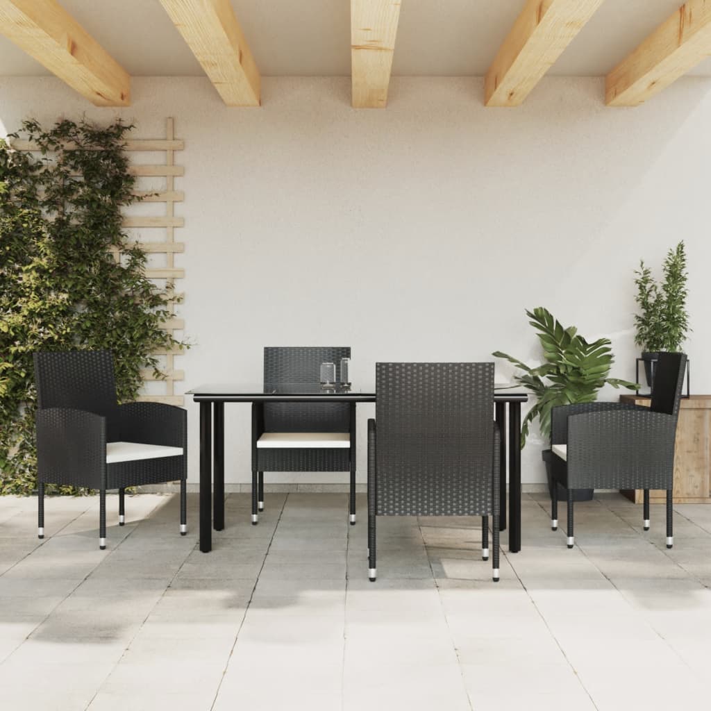 5 Piece Garden Dining Set Black Poly Rattan and Steel