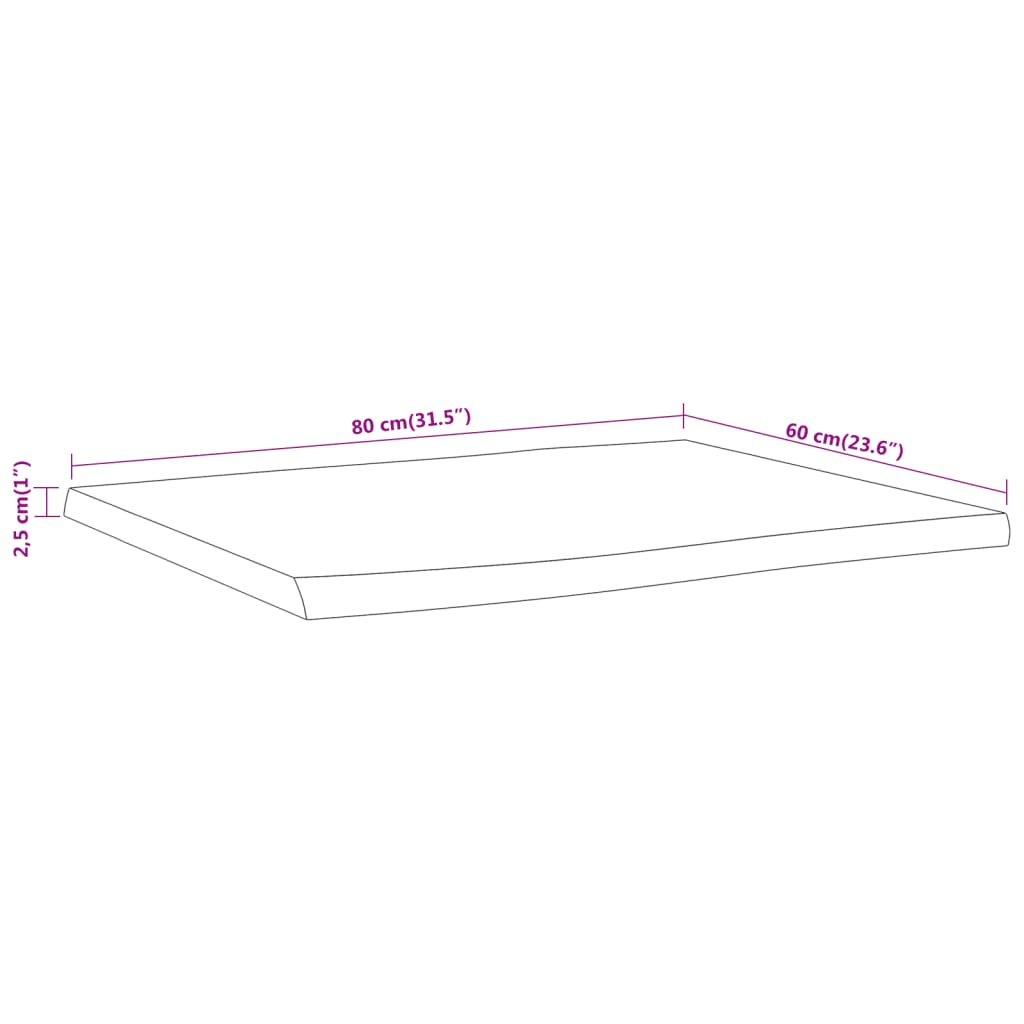 Table Top 80x60x2.5 cm Rectangular Solid Wood Acacia Live Edge