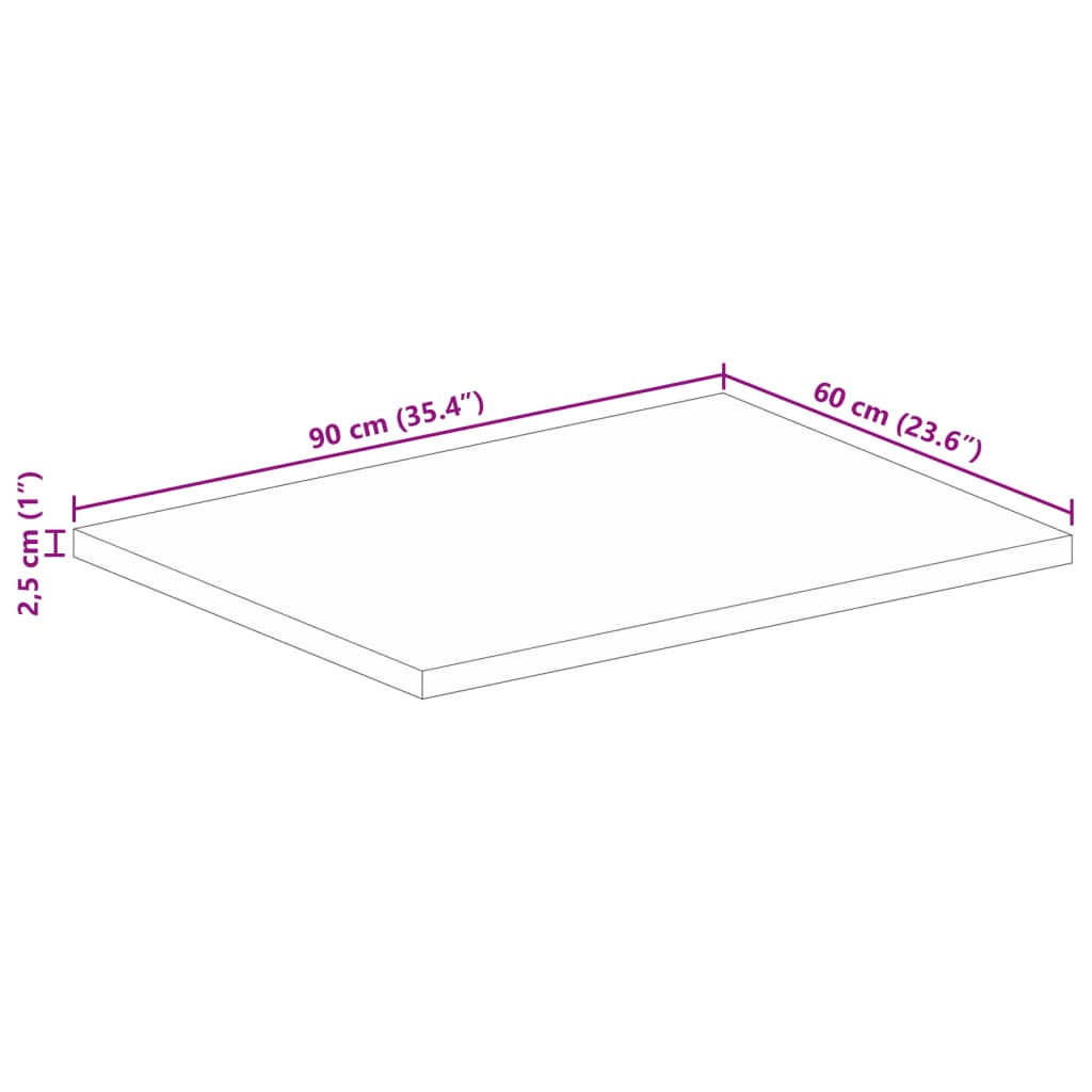 Table Top 90x60x2.5 cm Rectangular Solid Wood Reclaimed