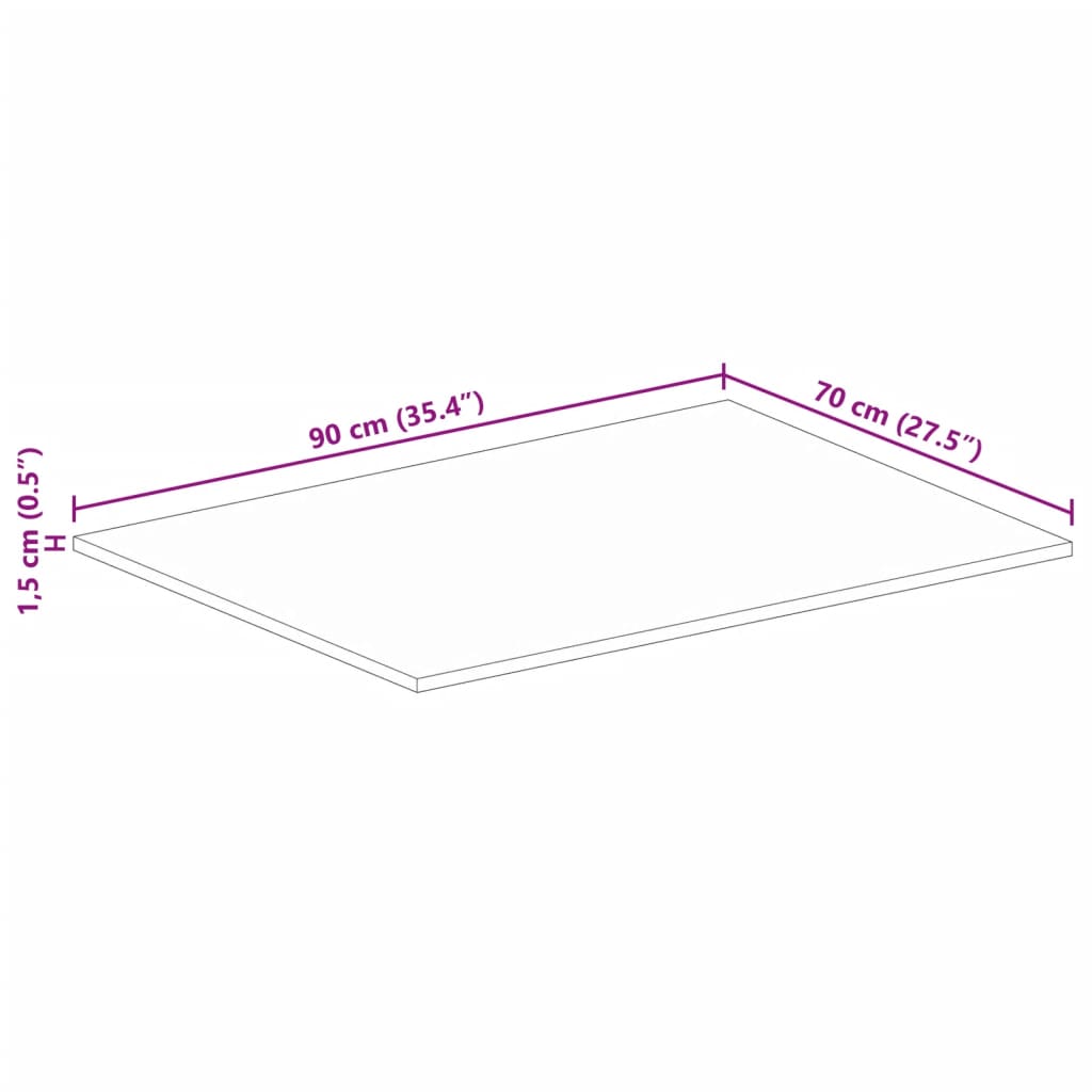 Table Top 90x70x1.5 cm Rectangular Solid Wood Reclaimed