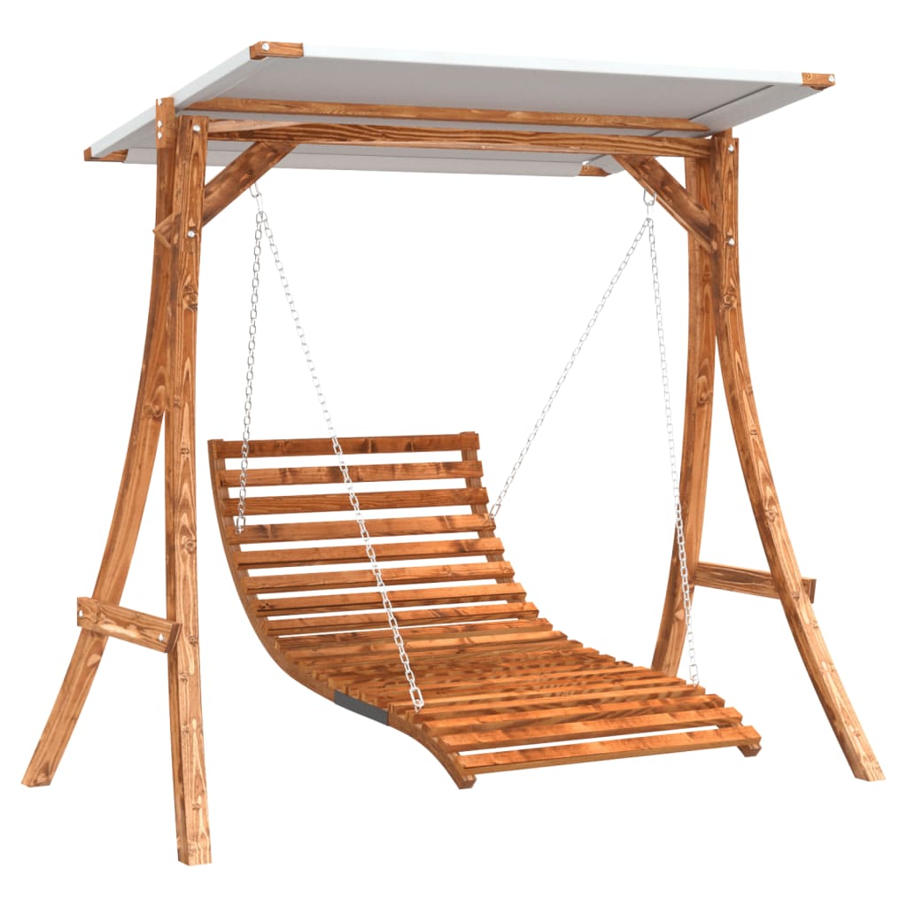 Swing Bed with Canopy Solid Wood Spruce with Teak Finish