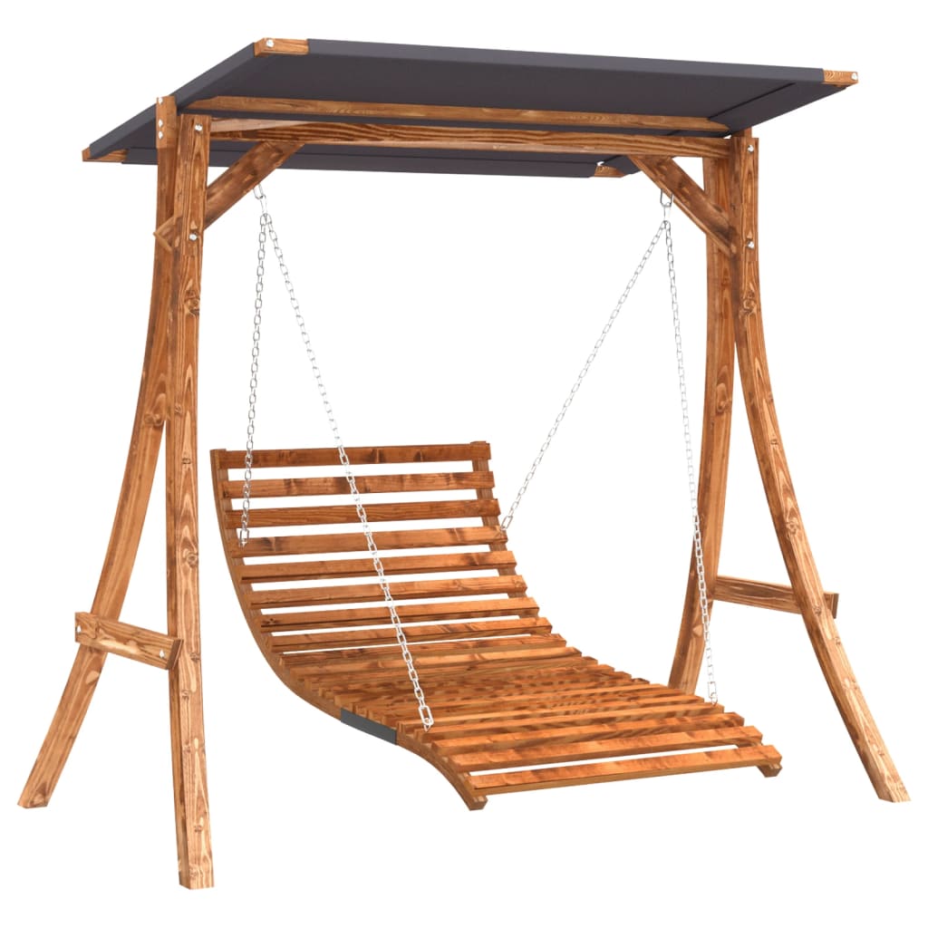 Swing Bed with Canopy Solid Wood Spruce with Teak Finish