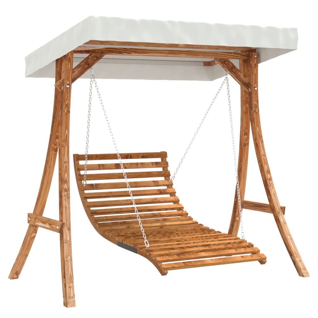 Swing Bed with Canopy Solid Wood Spruce with Teak Finish