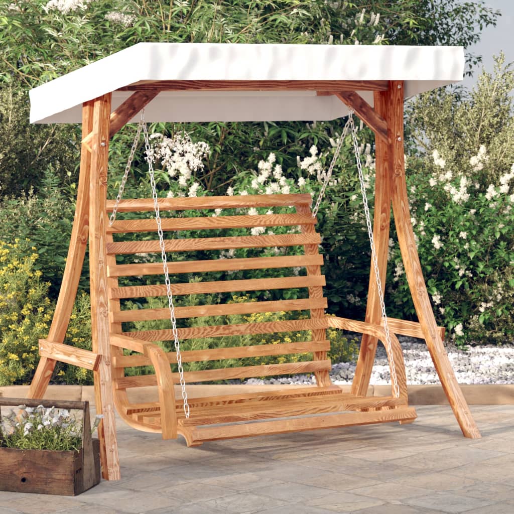 Swing Bench with Canopy Solid Wood Spruce with Teak Finish