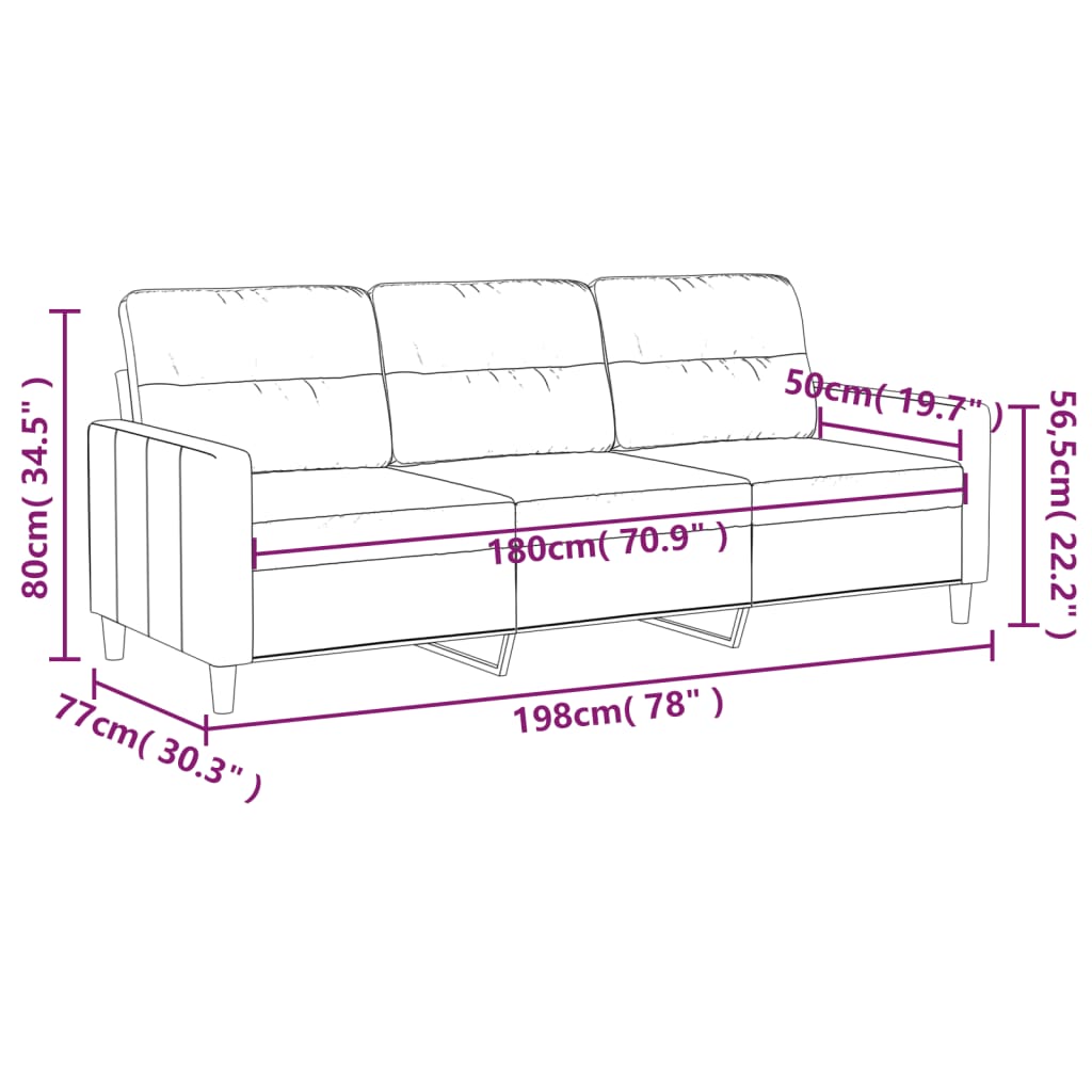 3-Seater Sofa Dark Grey 180 cm Fabric