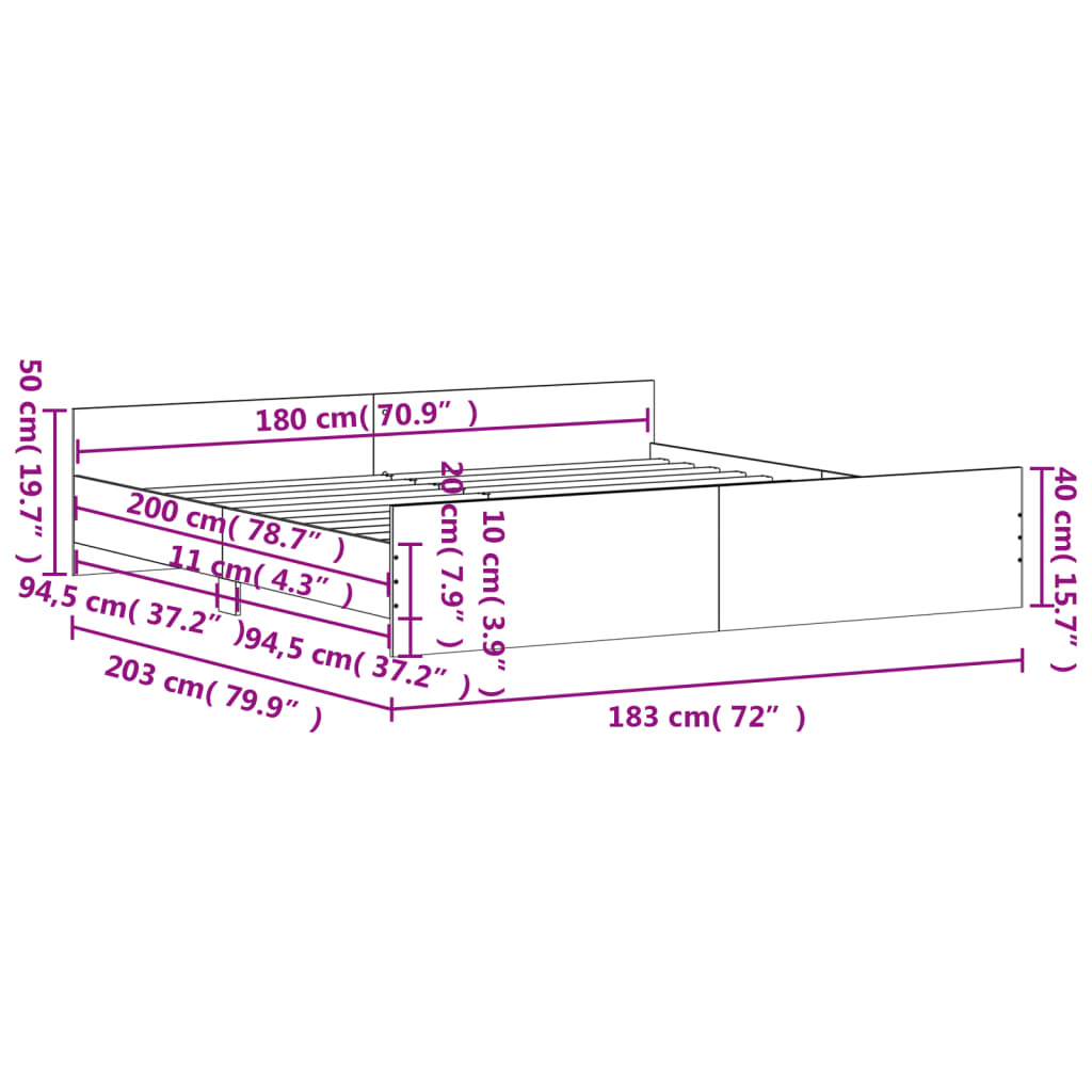 Bed Frame without Mattress White 183x203 cm King