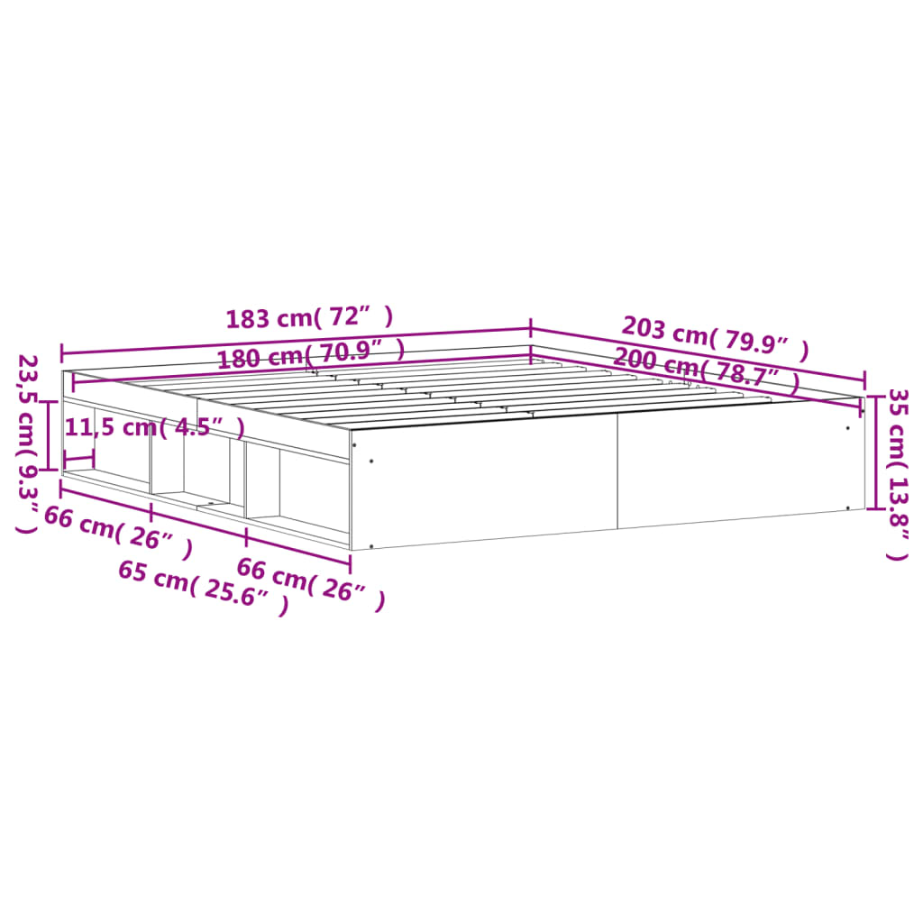 Bed Frame without Mattress White 183x203 cm King