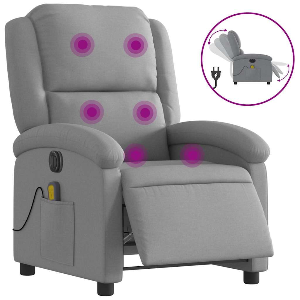 Electric Massage Recliner Chair Light Grey Fabric