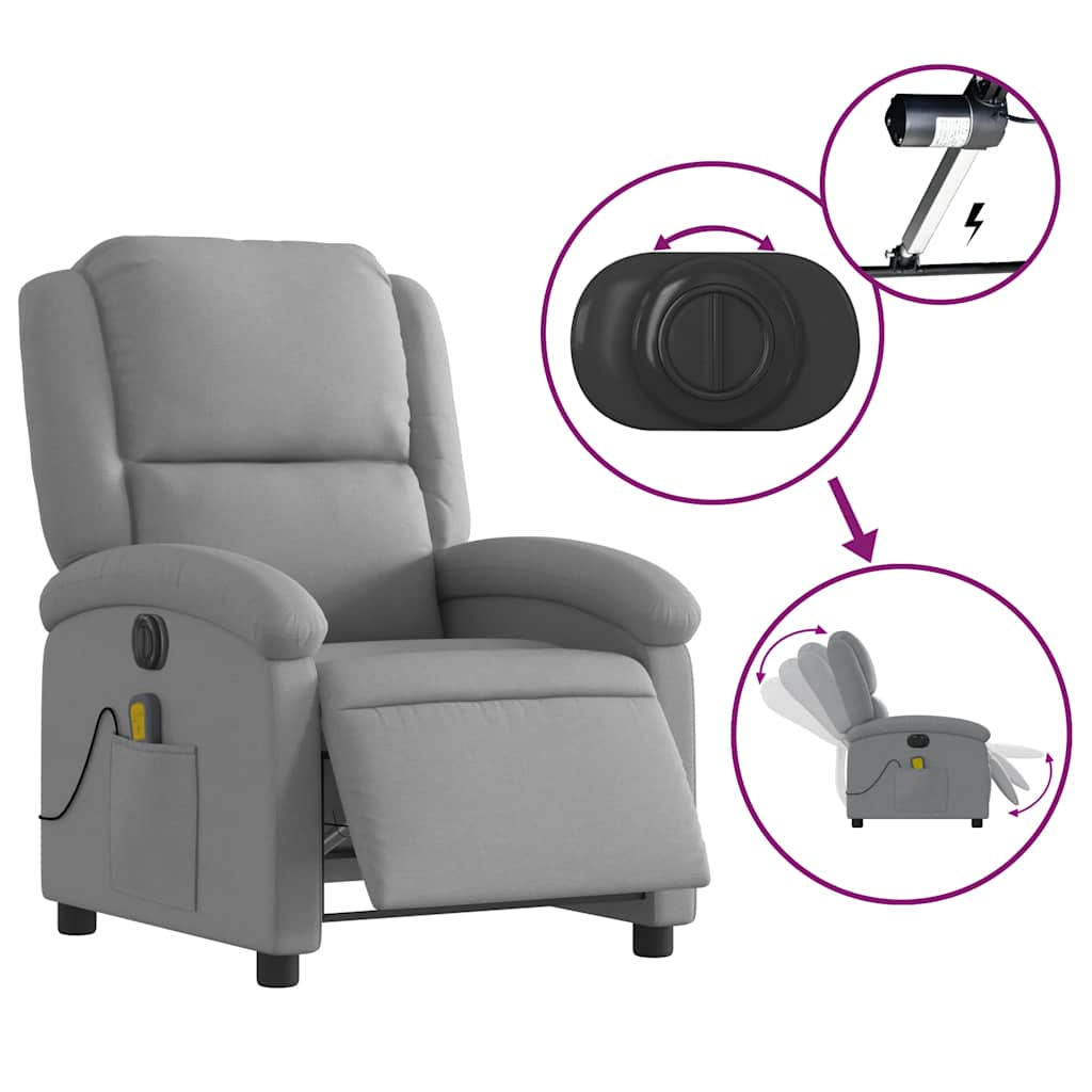 Electric Massage Recliner Chair Light Grey Fabric