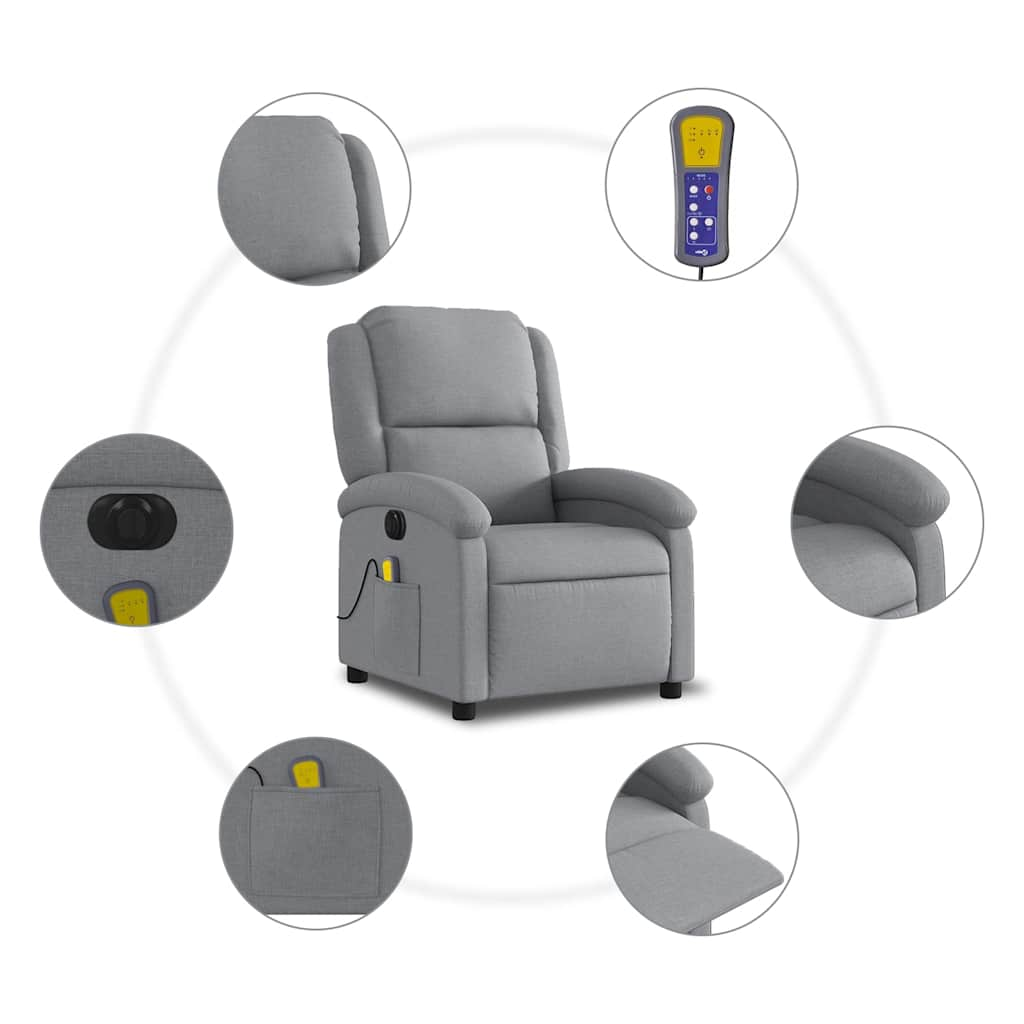 Electric Massage Recliner Chair Light Grey Fabric