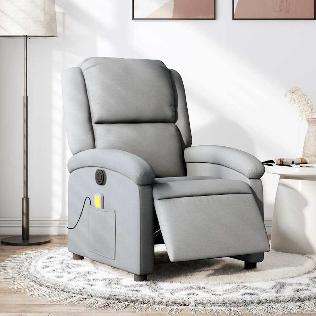 Electric Massage Recliner Chair Light Grey Fabric