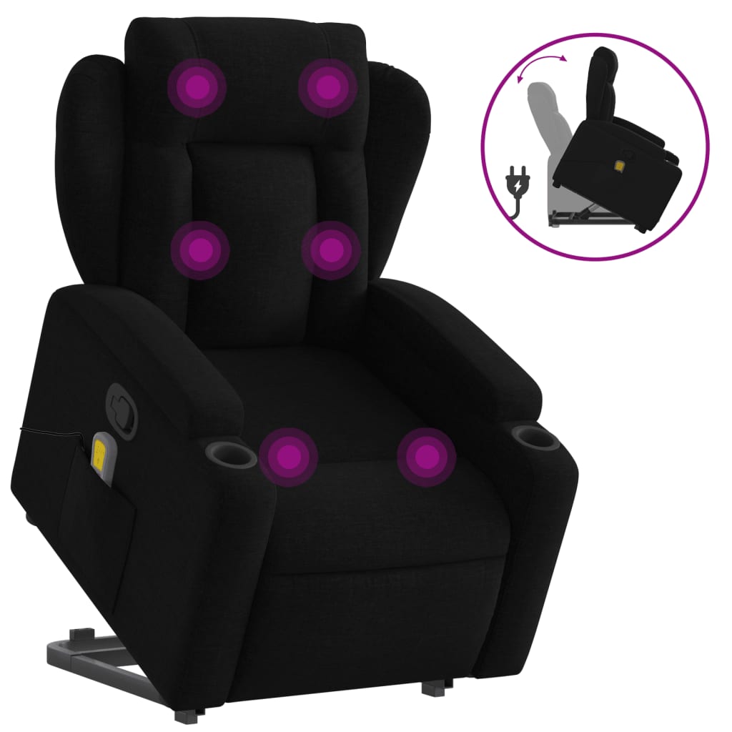 Stand up Massage Recliner Chair Black Fabric