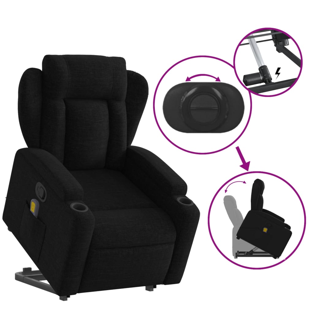 Stand up Massage Recliner Chair Black Fabric