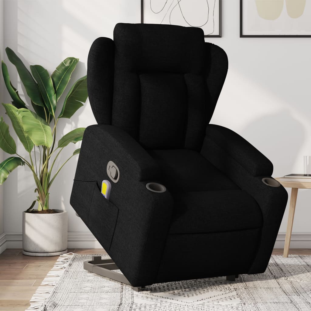 Stand up Massage Recliner Chair Black Fabric