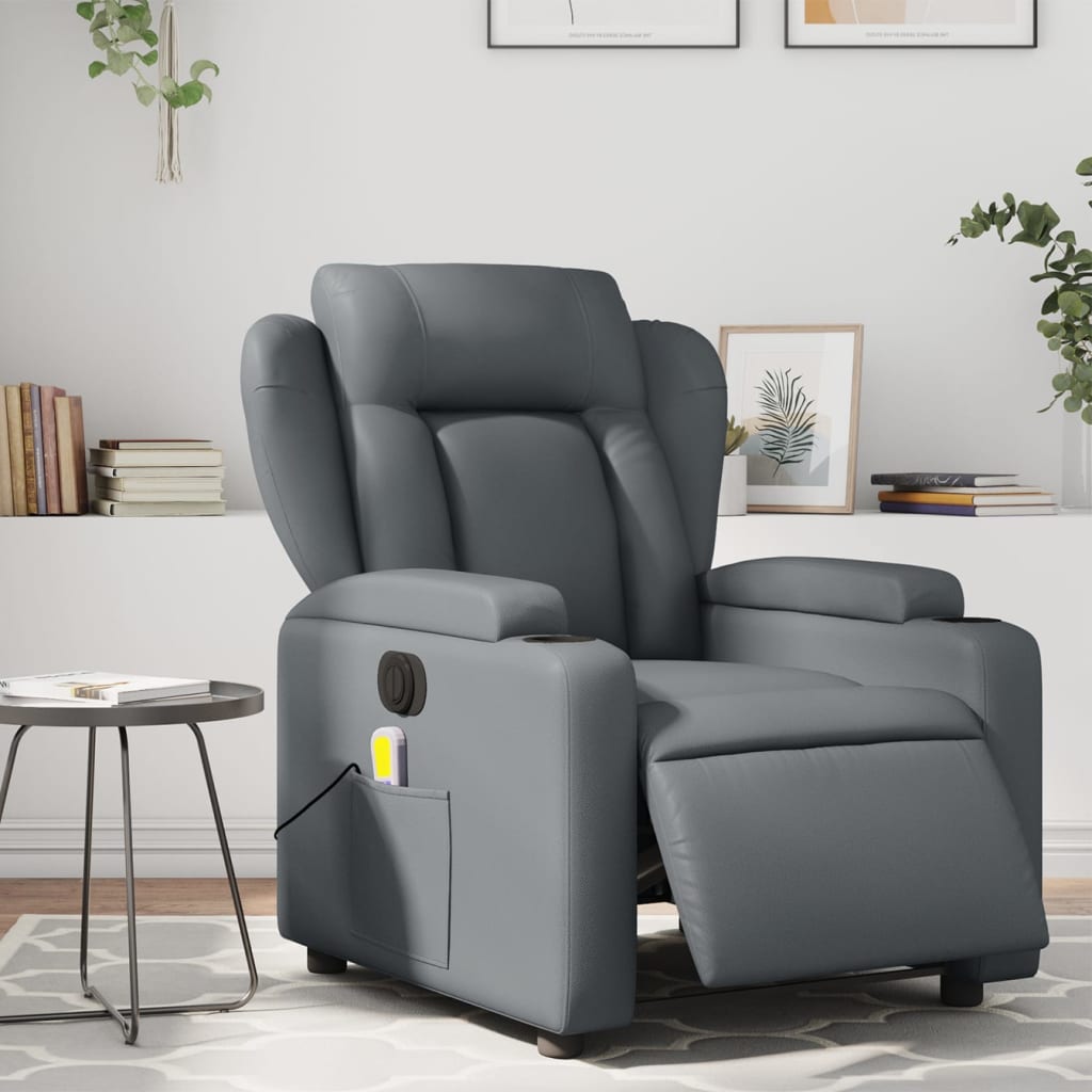 Electric Massage Recliner Chair Grey Faux Leather