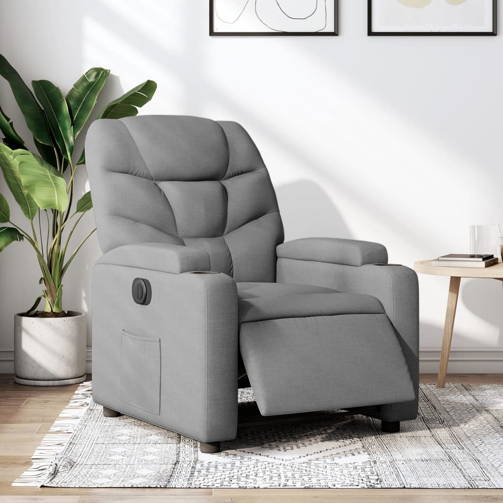 Electric Recliner Chair Light Grey Fabric