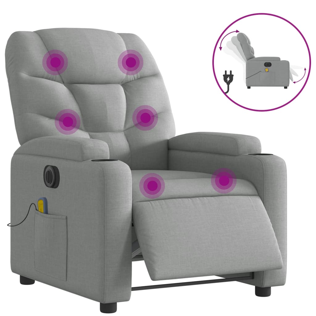 Electric Massage Recliner Chair Light Grey Fabric